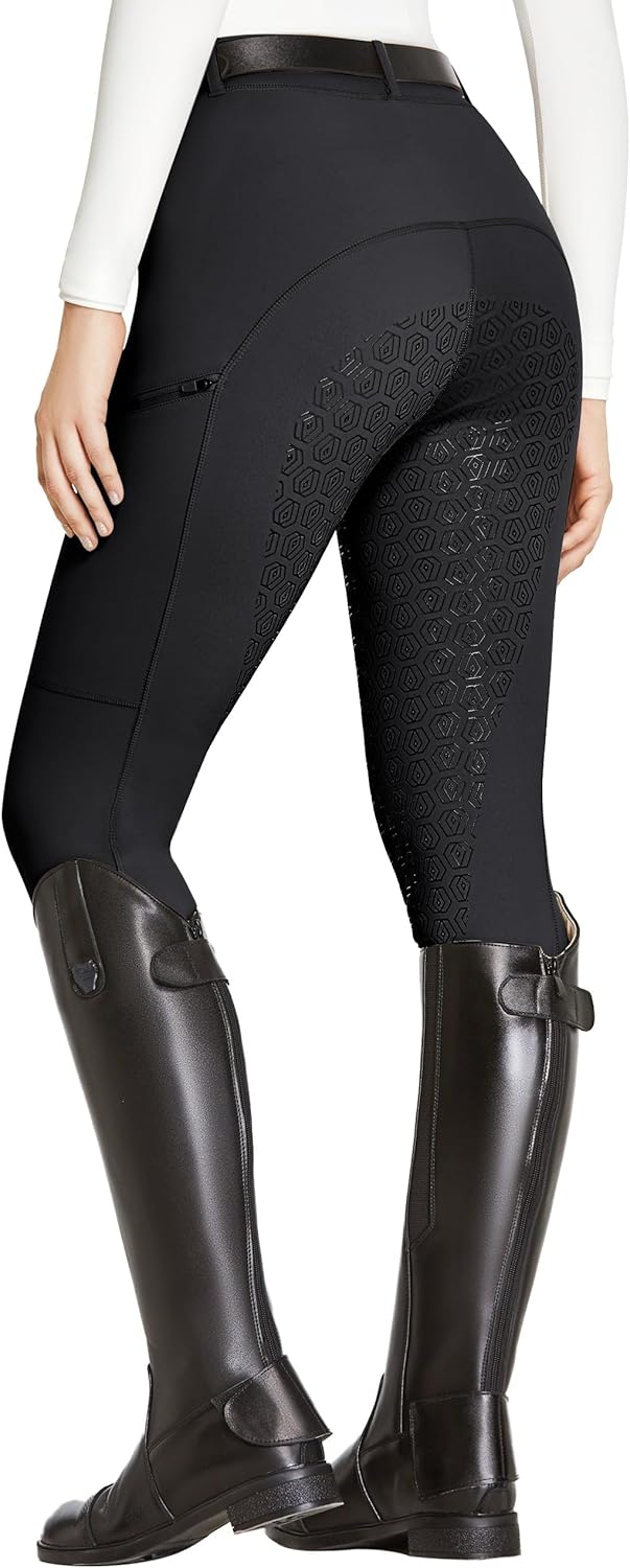 FitsT4 Sports Women’s Full Seat Riding Tights with Zipper Pockets Horseback Riding Pants Equestrian Breeches for Women
