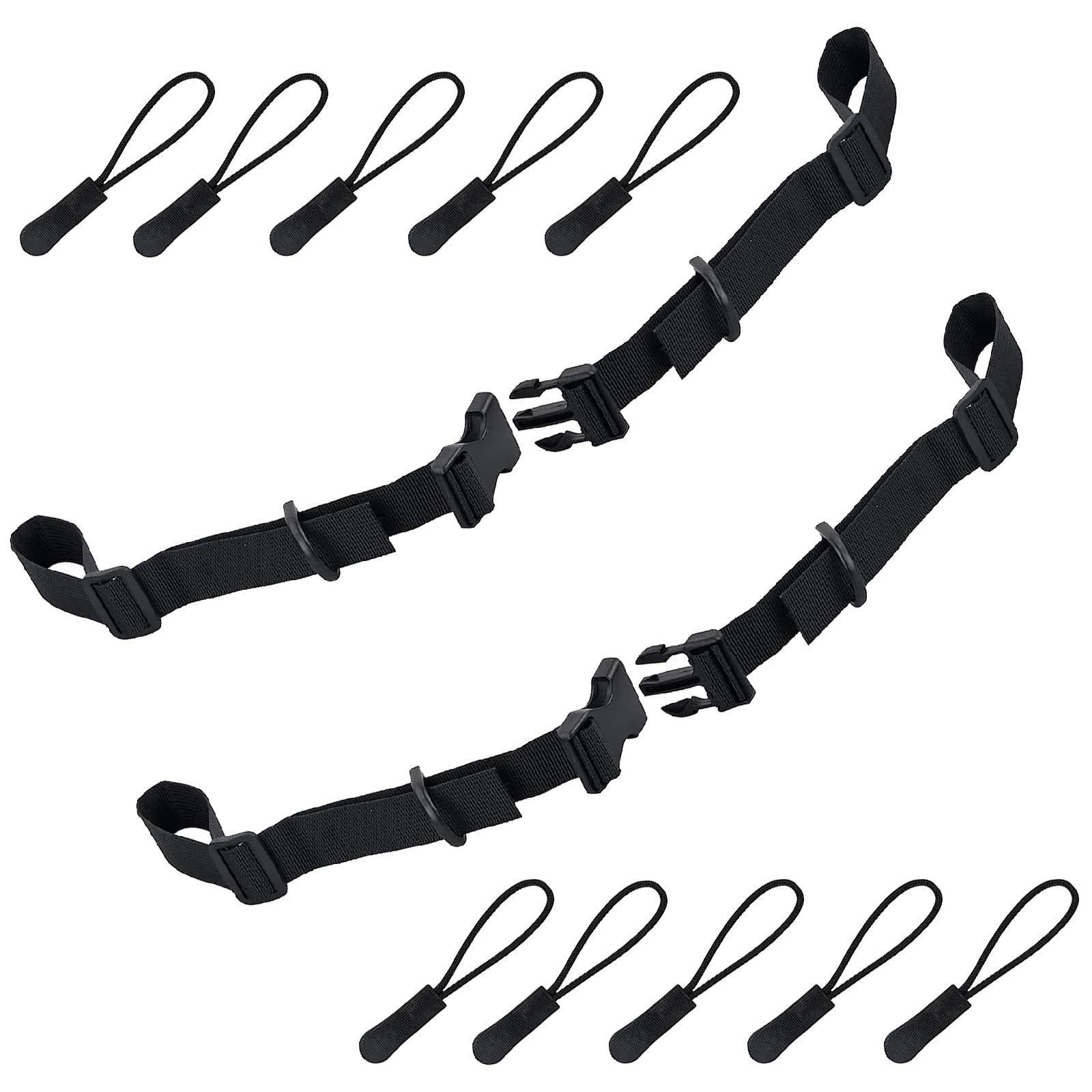 YOUDALIS2Pcs Backpack Chest Strap, Adjustable Rucksack Sternum Straps with Quick Release Buckle 10 Pieces Zipper Pulls, Backpack Chest Belt for Hiking Camping and Jogging (Black)