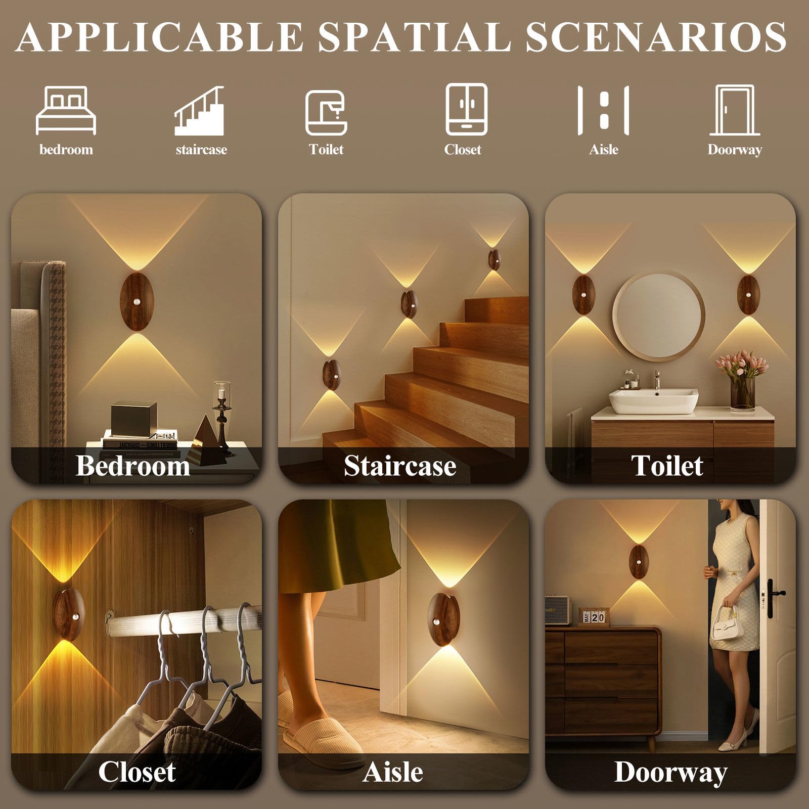 Luz Del Sensor De Movimiento Con Batería Recargable, 1200 Mah Mordern Control Táctil Atenuable 3 Niveles De Brillo De Pared, Para Sala De Estar Dormitorios Pasillos