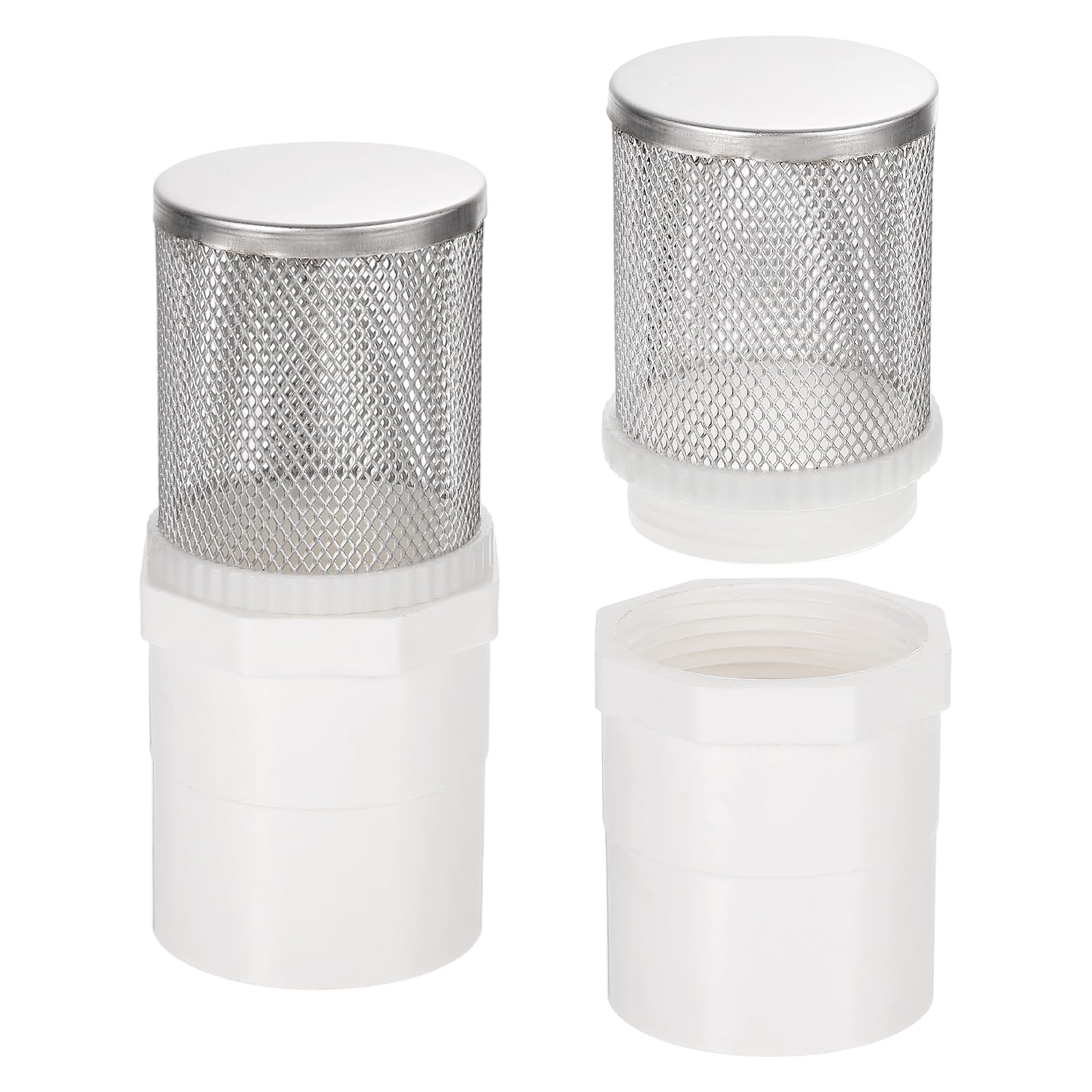 sourcing map 2Pcs 1.2 Inch 304 Stainless Steel Filter Cover, Hose Inlet Suction Strainer Filter, Connected to DN32 1.2" PVC Water Pipe to Reduce Solid Entry (98mm Length, 40mm Thread Dia)