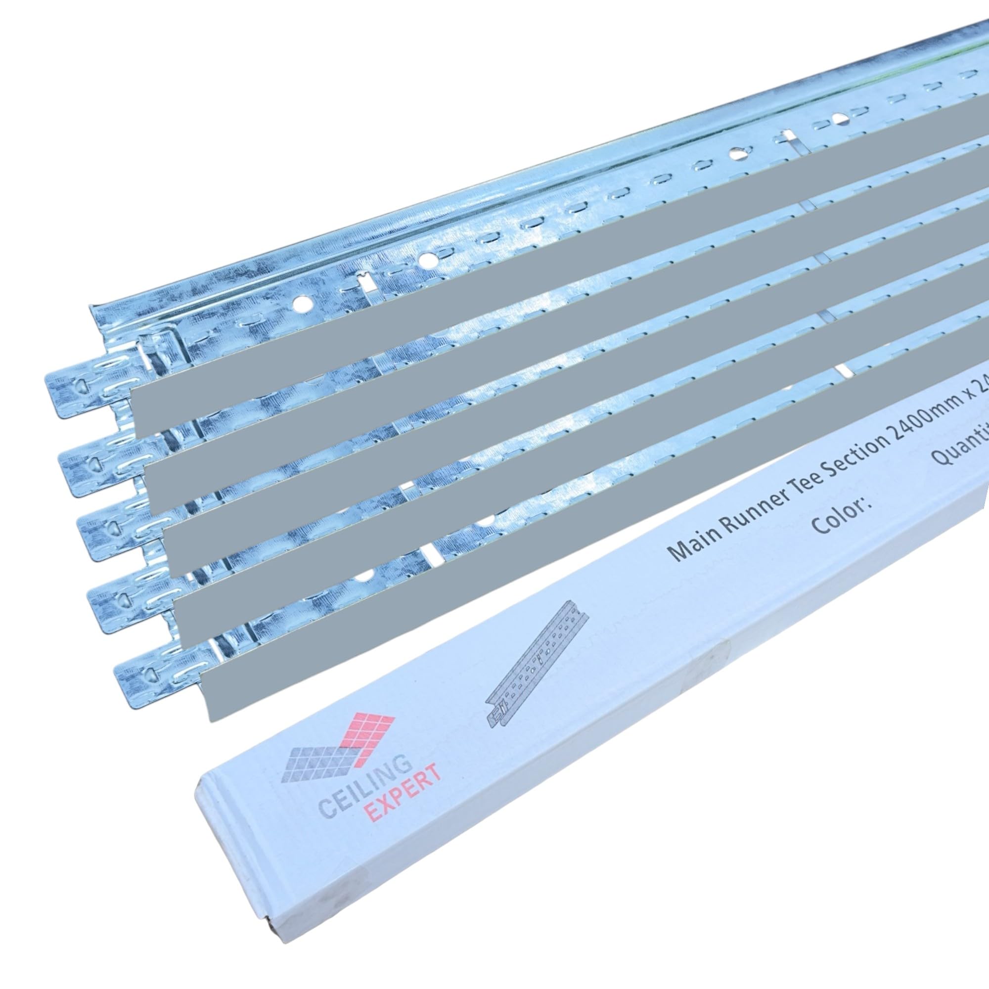 5pcs Silver Aluminium Suspended Ceiling Grid Main Tee Runner Section 2400mm x 24mm Bar Component Spares Support