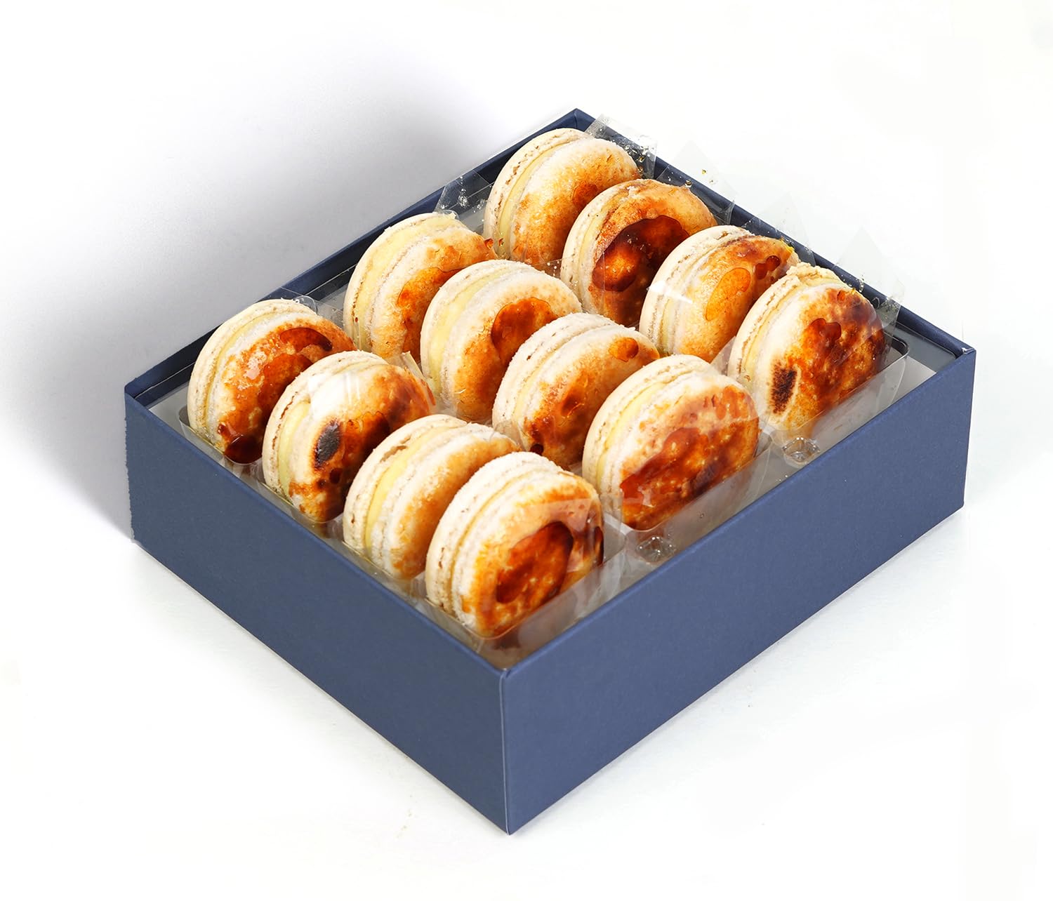 French Macarons Gourmet Cookies Chocolate Gift Basket Snack Care Package Desserts Food European Corporate Birthday Cake Assortments for College Student (12 Count Crème Brûlée)