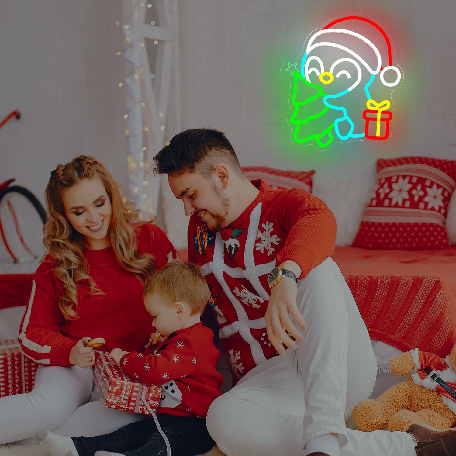 Christmas Penguin Neon Sign for Wall Decor Penguin Christmas Decorations Dimmable Light Up sign for Window Led Signs for Gifts - Image 3