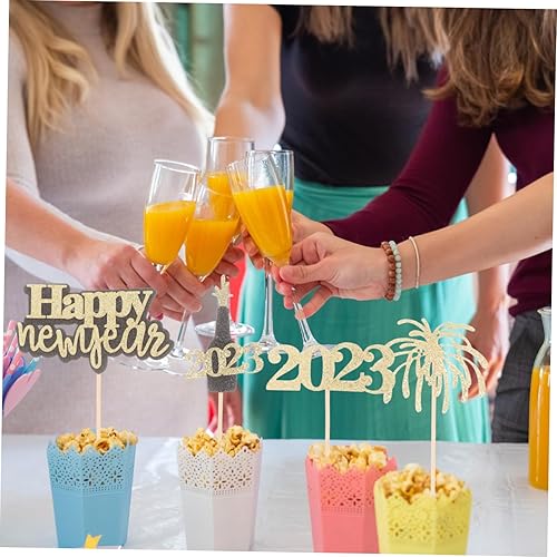 Miniatura 5 de ERINGOGO 80 piezas de insertos de pastel 2023, decoraciones de Navidad, topersitos para comida, decoración de tartas con adornos dorados, decoración