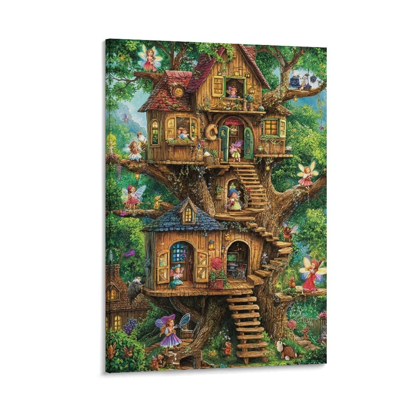 DHBANEIOK Fairy Treehouse Fantasy Wall Decor Poster Giclee Canvas Prints Modern Wall Art Picture Wall Hanging for Living Room Home Decorations 16x24inch(40x60cm)