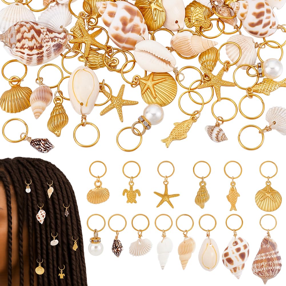 Accessoires pour dreadlocks et décoration de cheveux tressés avec coquillages dorés