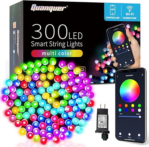 Quanquer Luces de Navidad inteligentes para exteriores, 196 pies, 600 LED RGB inteligentes WiFi que cambian de color, luces de Navidad controladas