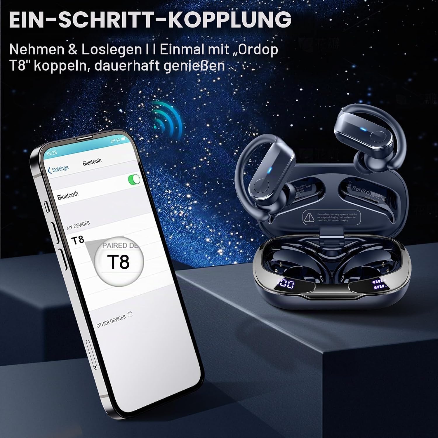 Ordtop Cuffie Bluetooth sportive, 70 ore, Bluetooth 5.4, HiFi stereo