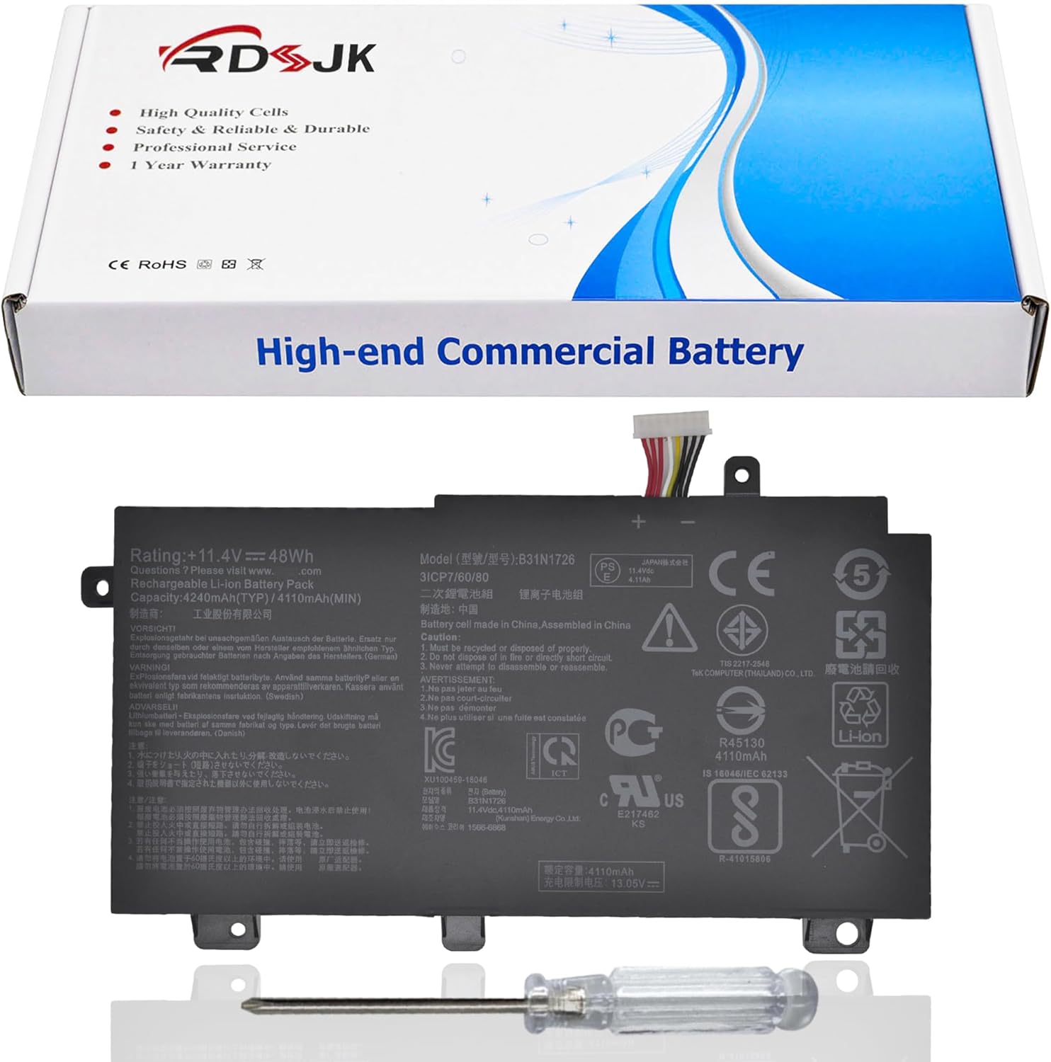 B31N1726 Laptop Battery for ASUS TUF Gaming FX504 FX504GD FX504GE FX504GM FX505 FX505DT FX505DV FX505DU FX505DY FX505GT FX505GE FX505GD FX505GM FX80 FX80GD FX80GE FX80GM FX86 FX86FE FX86FM A15 FA506IU