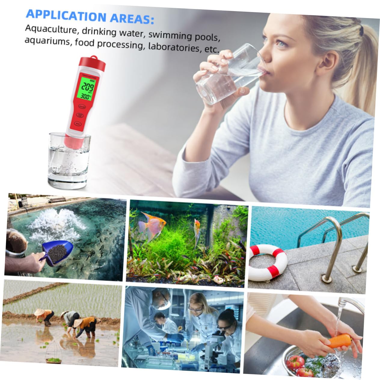 Tester Qualità Acqua Digitale 4 in 1 Funzione Ph Ec e Temperatura