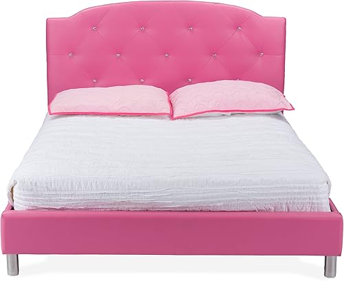 Miniatura 4 de Baxton Studio Canterbury Cama moderna de piel sintética., Madera, Rosado