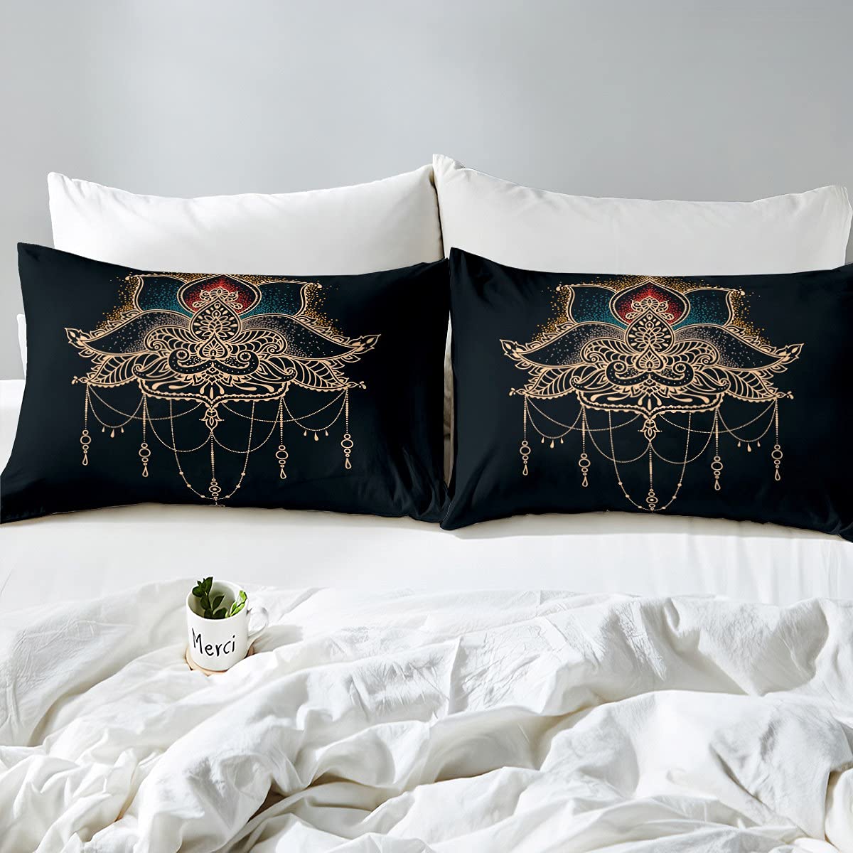 Set di biancheria da letto in stile indiano con motivo floreale di loto per ragazzi e ragazze e ragazzi Royal Magical Stilizzato biancheria da letto e biancheria singola
