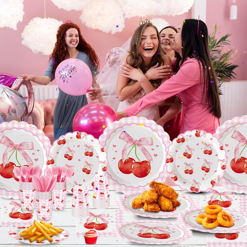140Pcs Cherry Party Decorations Cherry Plates and Napkins Girl’s Birthday Party Supplies Cherry Paper Plates Summer Wedding Party Tableware Set, Serve 20 Guest - Image 4