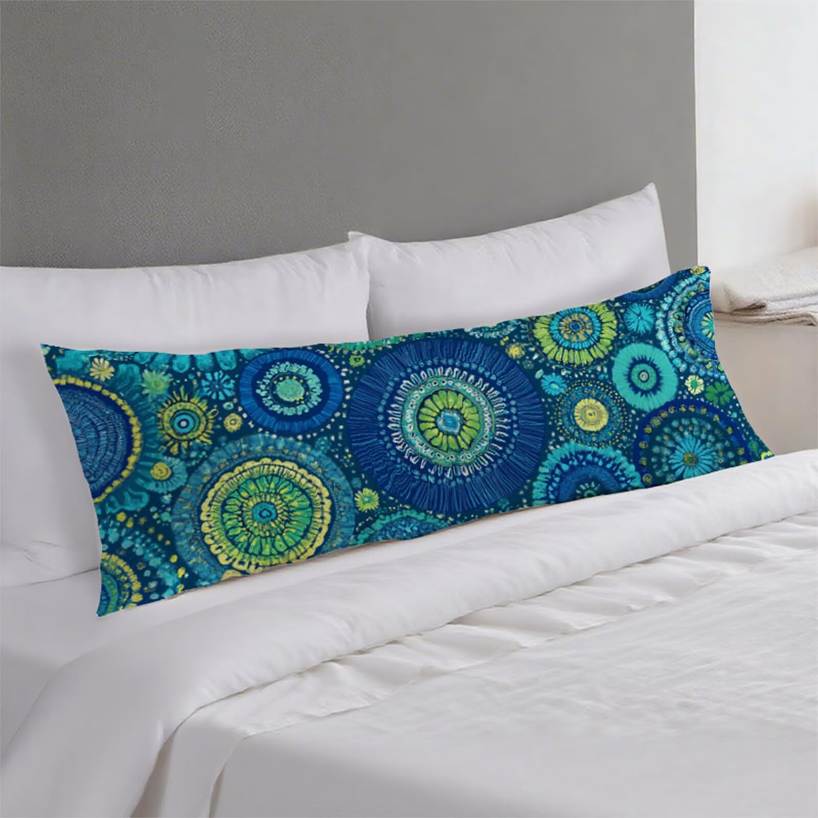 Boczna poduszka do spania, niebieska poszewka na poduszkę 180 x 60 cm duża poszewka na poduszkę, miękka lniana dwustronna poszewka na poduszkę mandala, zamek błyskawiczny ciążowy poduszki do spania z