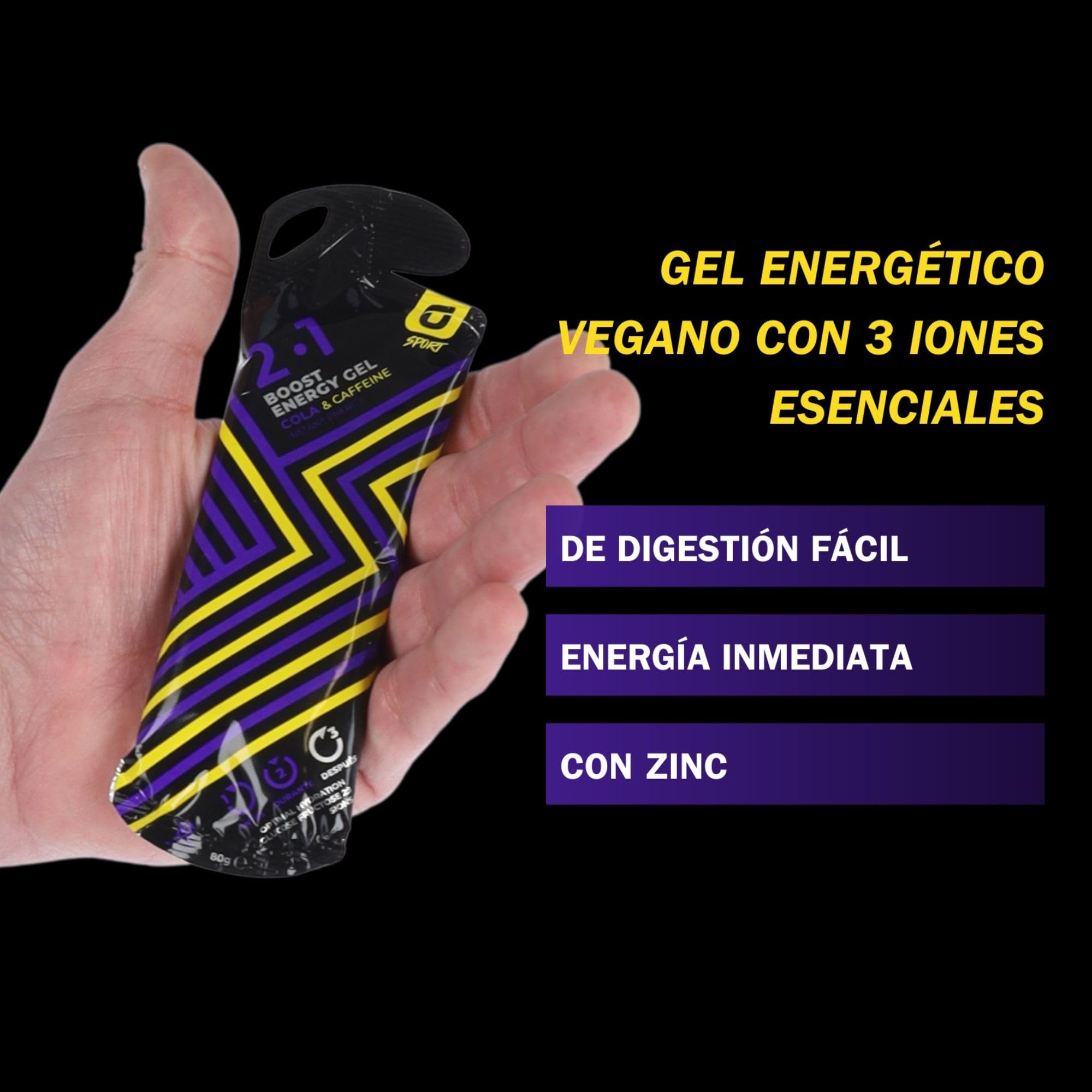 Gel Energético con Magnesio + Glucosa + Electrolitos y Cafeína para Deportistas Ciclismo Running y Calambres Musculares - Sabor Cola Sin Gluten Ni Lactosa - Pack 24 Sobres Apto Veganos | RECUPERATION