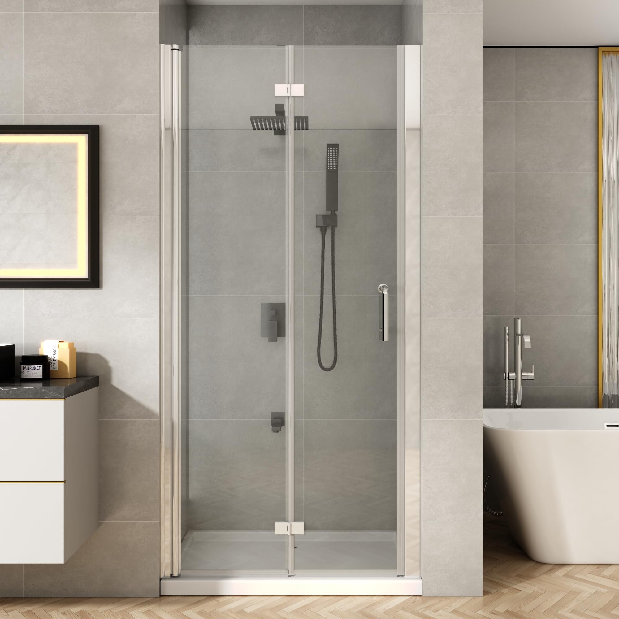 TOOLKISS 34"-35 1/2" W x 72" H Bifold Frameless Shower Door with 1/4 ...