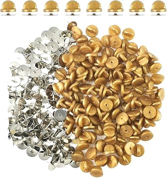 200 Pieces/100 Set Rubber Pin Backs with Tie Tacks Blank Pins, PVC Rubber Pin Back for Uniform Badges Backing Holder Clasp Lapel PinGold