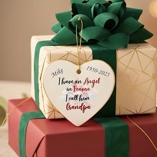 Miniatura 6 de Adorno de Navidad conmemorativo personalizado 2025 Recuerdo de cerámica en forma de corazón Tengo un ángel en el cielo lo llamo abuelo, regalo de