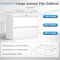 Vista 3 de Greenvelly Archivador de 2 cajones, archivador lateral blanco con cerradura, archivadores de metal con cerradura con barras ajustables para colgar