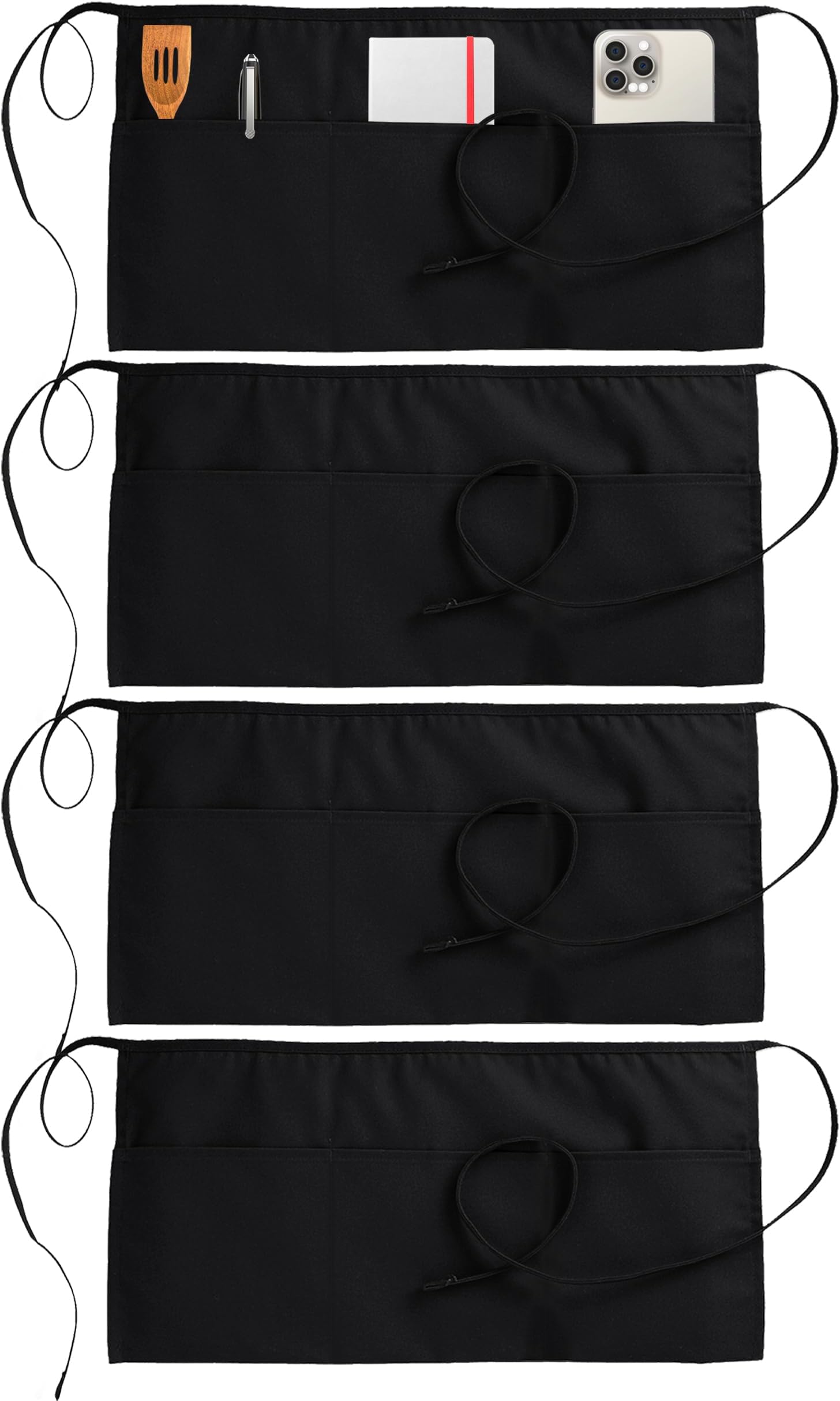 Utopia Wear 4 Pack Server Aprons with 3 Pockets, Waiter and Waitress Waist Aprons for Women with Pockets, Men Short Aprons