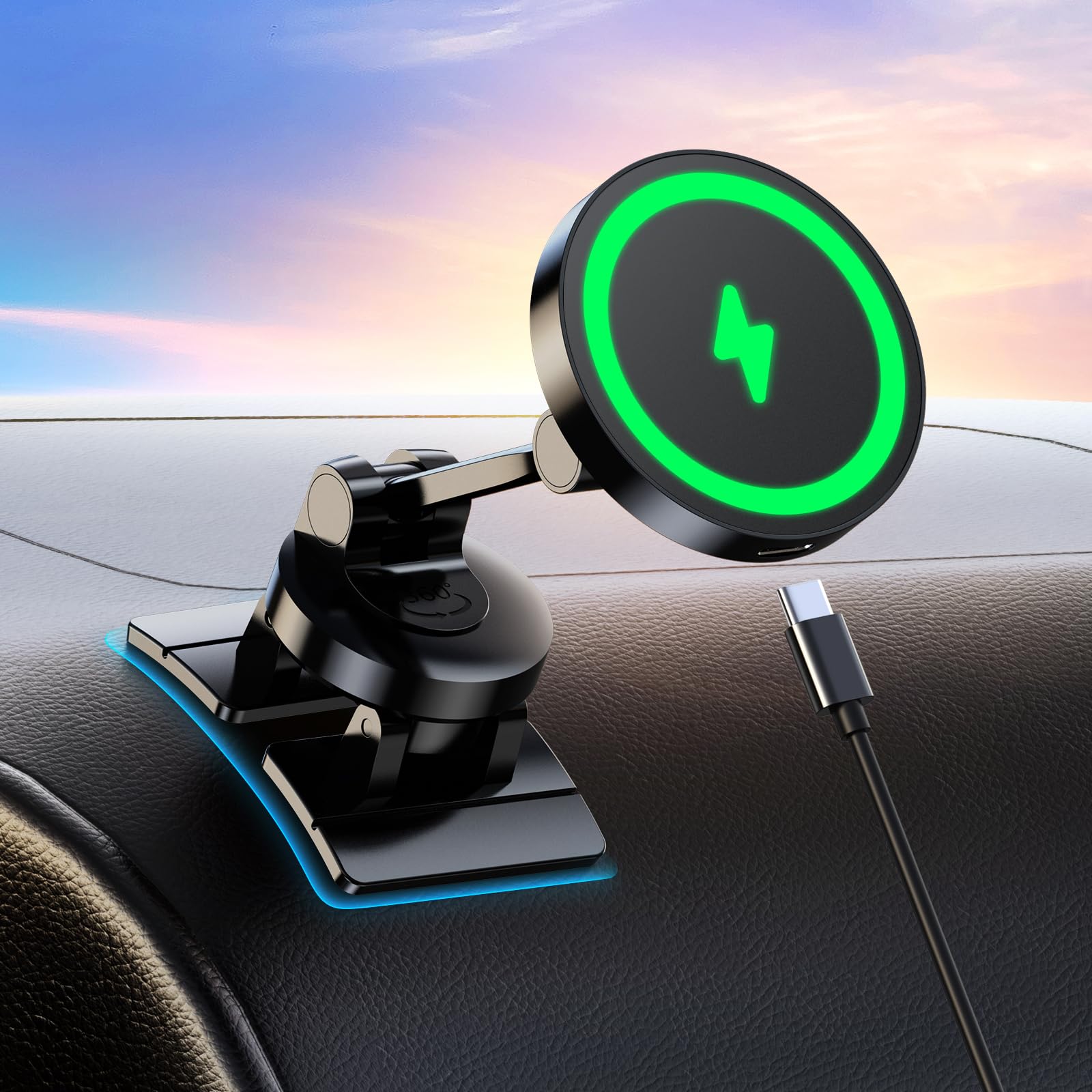 JOYEKYfor MagSafe Car Charger - Fastest Charging, Car Phone Holder Wireless Charger for Magsafe Car Mount - 360° Rotation, Magnetic Phone Car Mount Charger - Foldable Metal Arm, Fits iPhone