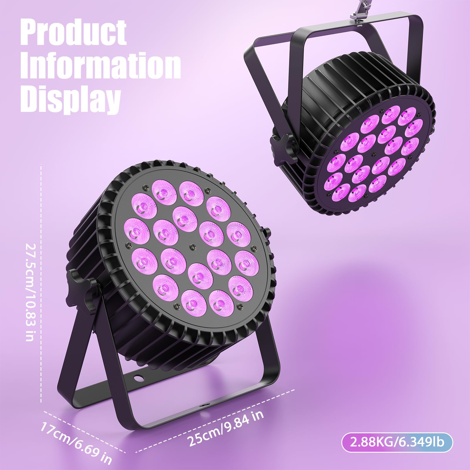 2 pezzi 200W UV+RGB 18 LED per proiettore, luce di scena luce da festa DMX512 illuminazione da discoteca per DJ Party Show Bar Halloween Natale