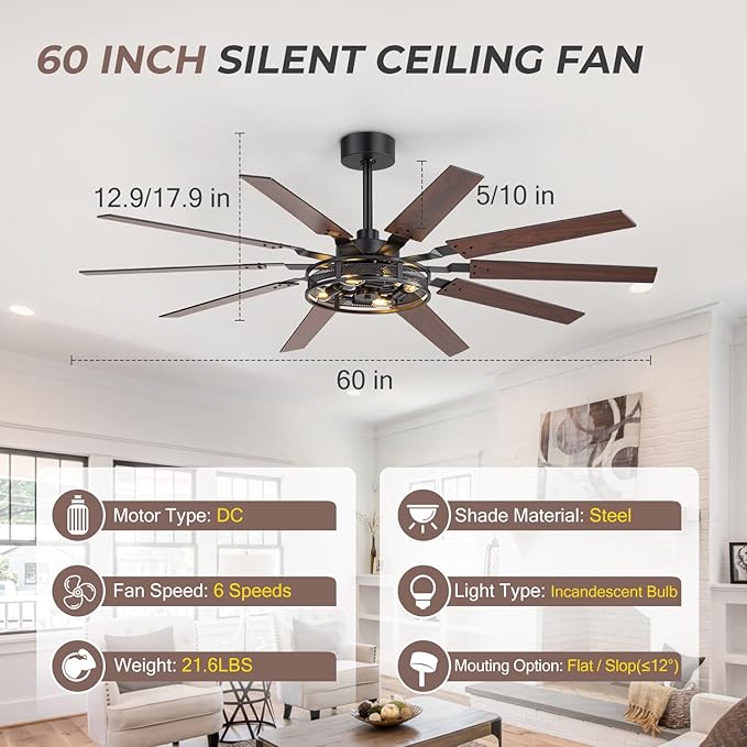 Ventilador de Techo 60 Pulgadas con Luz y Control Remoto 240 miniatura 8