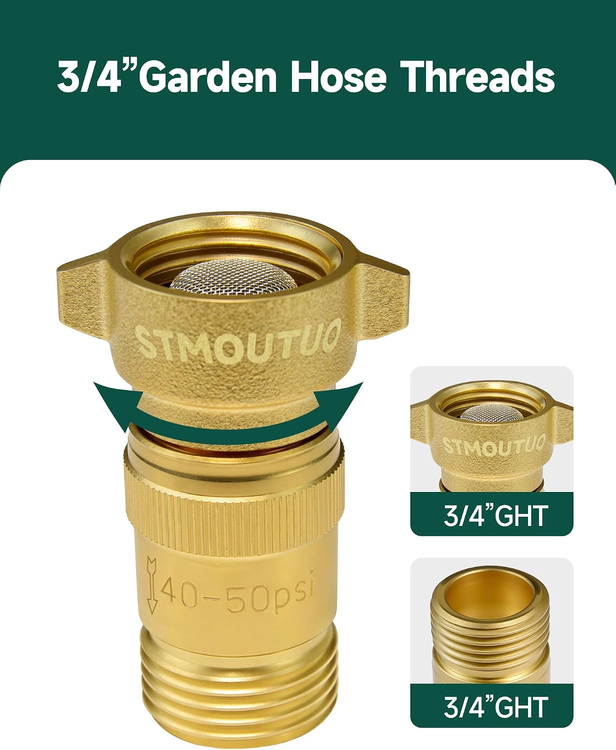 STMOUTUO Brass RV Water Pressure Regulator with Filter Screen - 40-50 PSI Marine Water Regulator for Camper, Travel Trailers - Protects RV Plumbing, Hoses & Kitchen Appliances