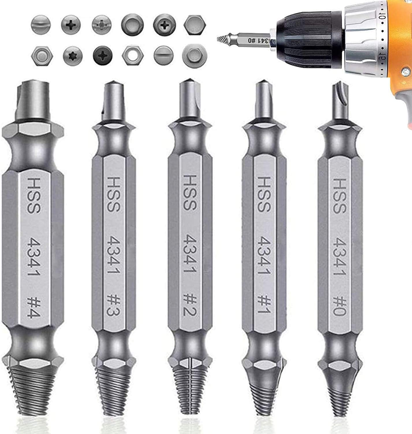 MAKINGTEC 5 PCS High Speed Steel Hexagon Socket Set Screw Removal Kit, Damaged Wire Stripping Screw Extractor Kit for Damaged Screw Extractor Kit