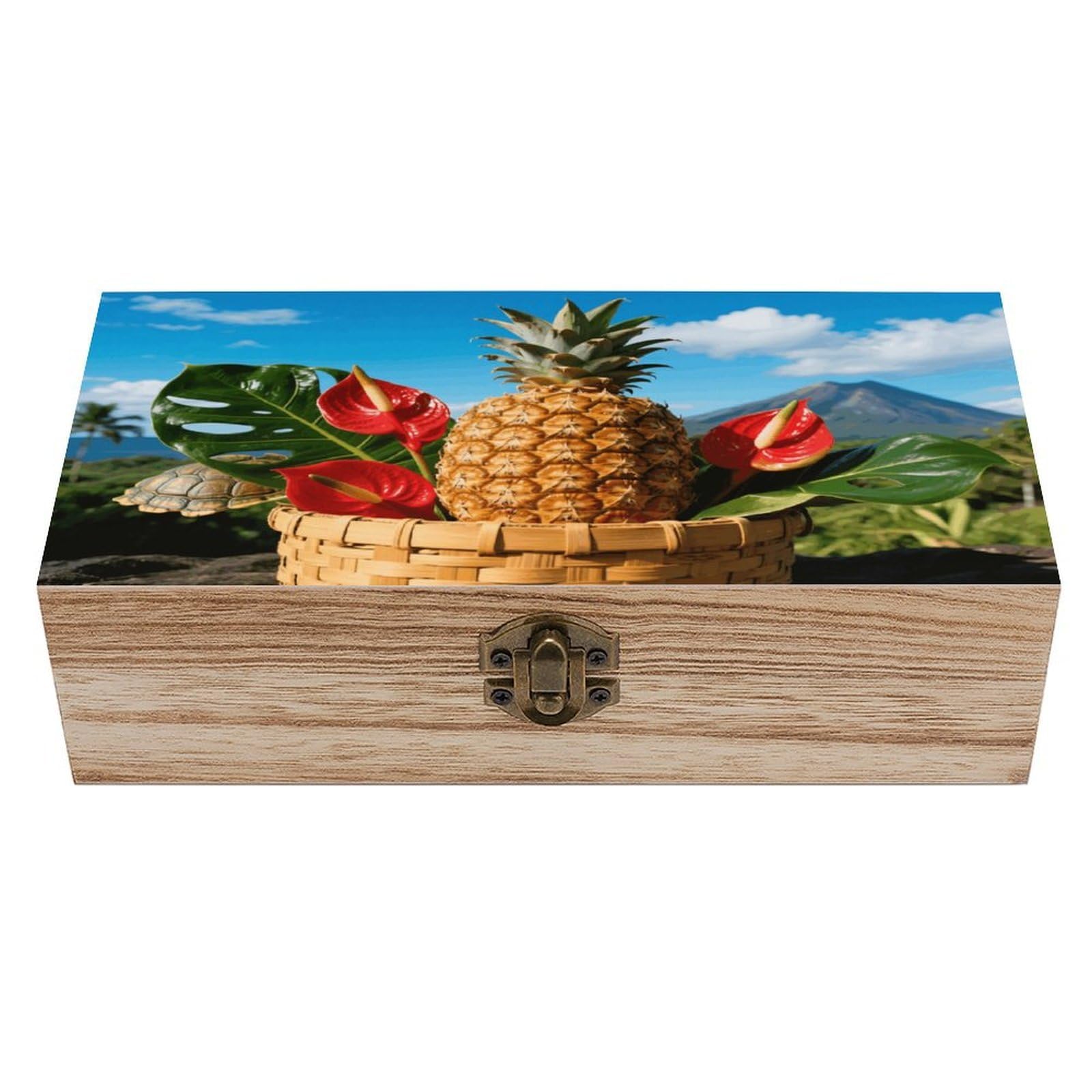 FodPand Decorative Keepsake Box Wooden Storage Boxes with Hinged Lid Handmade Tropical Pineapple Wood Organizer Memory Treasure Box for Jewelry Craft Card Photo Storage Wedding Bridal Shower Gifts