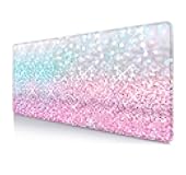 Gradient Glitter Large Mouse Pad, Pink Blue Sparkle Desk Pad, Cute Desk Mat, Non-Slip Laptop Computer Accessories for Gamer Home&Office, 31.5x11.8 in