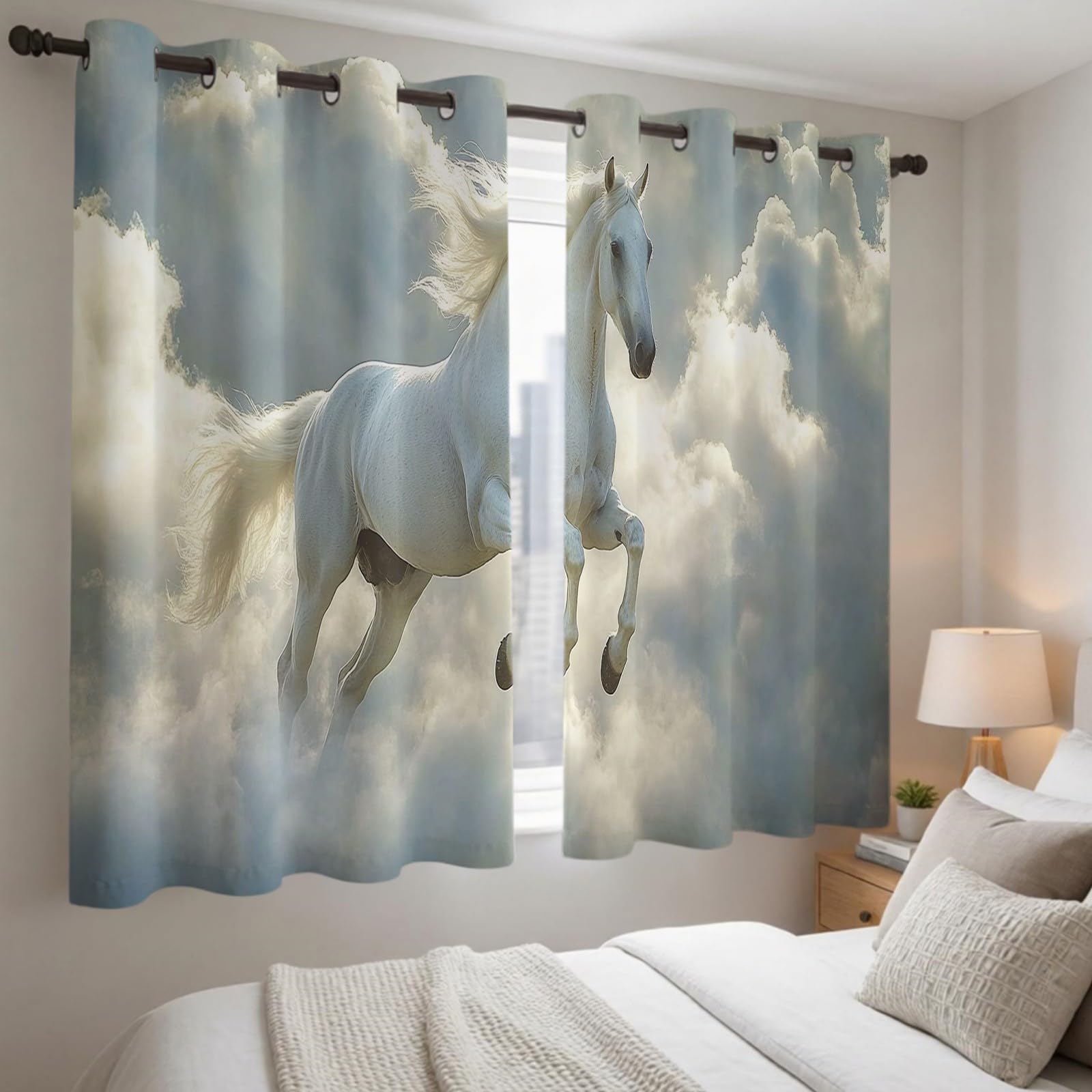 Rideaux Occultants Thermiques Lot de 2, 140L X 175H cm Nuage Animal Isolation Thermique, pour Salon Chambre Balcon Cuisine