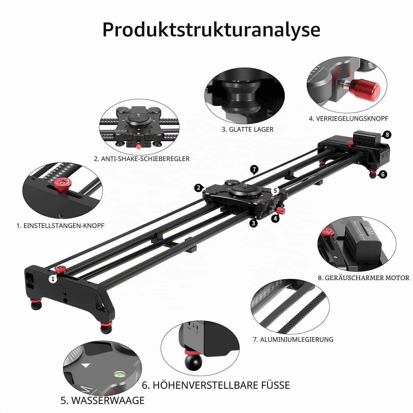 GVM Kamera Slider Motorisierter, 120cm Kamera Slider Dolly Rail mit APP Steuerung, motorisiertem Zeitraffer und Videoaufnahme Follow Focus Shot und 120-Grad-Panoramaaufnahmen, Video Schiebeschiene