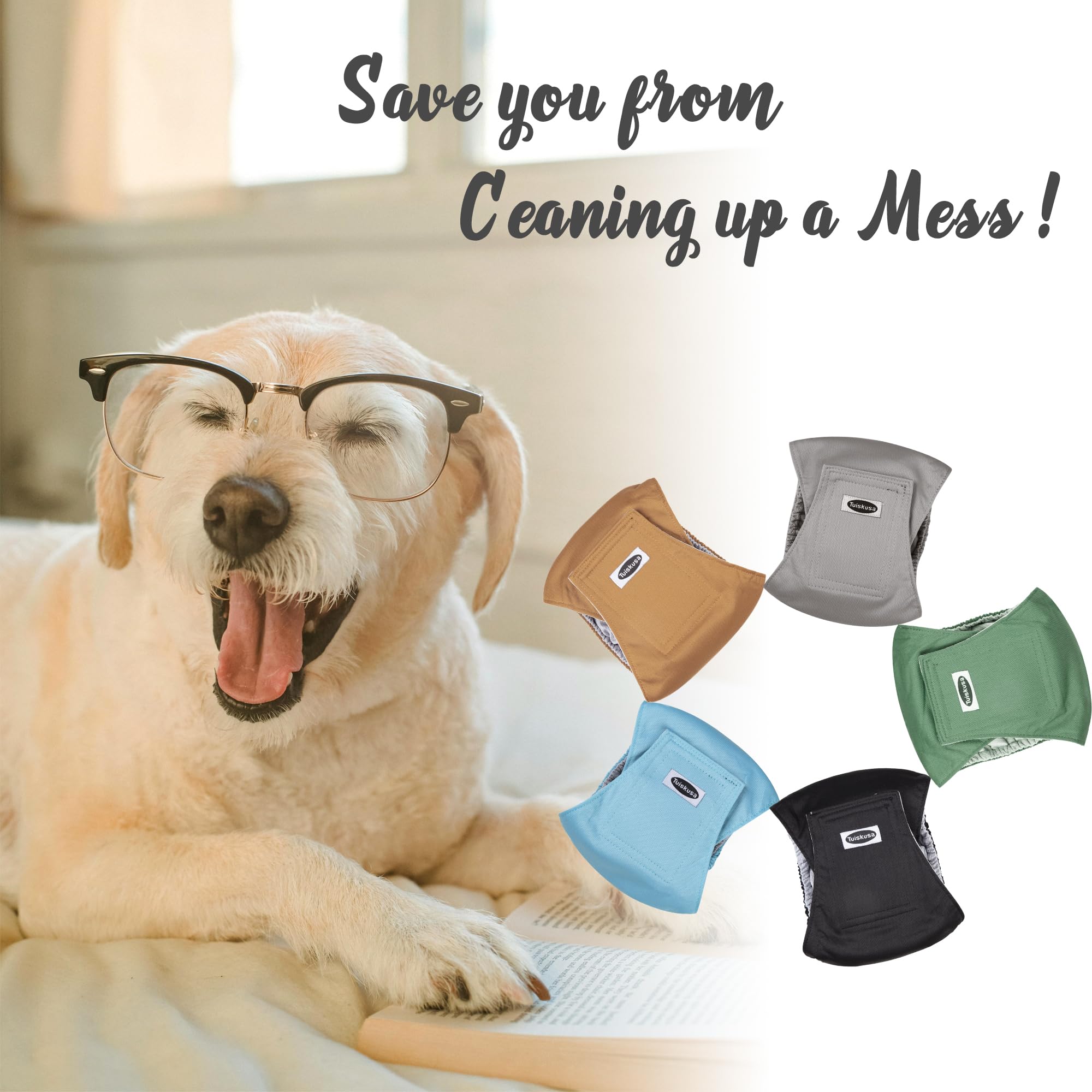 Tuiskusa Pañales Para Perros Machos, Bandas De Vientre Alta Absorción Lavables Y Reutilizables (paquete 5