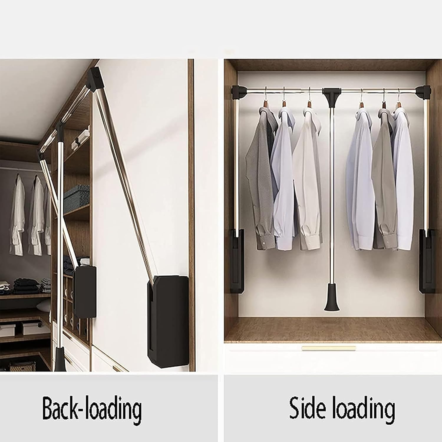Heavy Duty Closet Pull Down Rod Wall or Panel Mounted Space Saving Storage System for Bedroom Silver 66~89cm