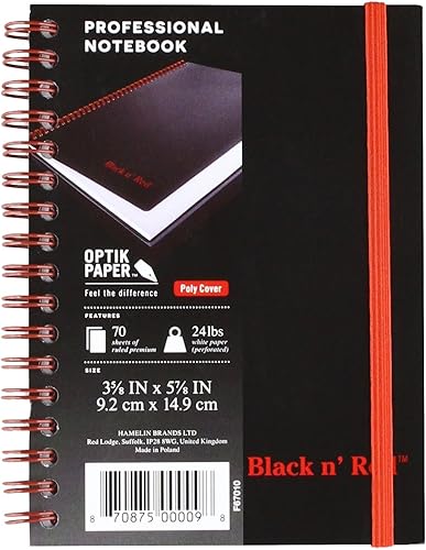 Miniatura 1 de Negro y rojo: cuaderno de doble alambre de polietileno, a rayas, 5-7/8 x 4-1/8, blanco, 70 hojas/bloc. Se vende como 2 paquetes de 1 - / - Total de