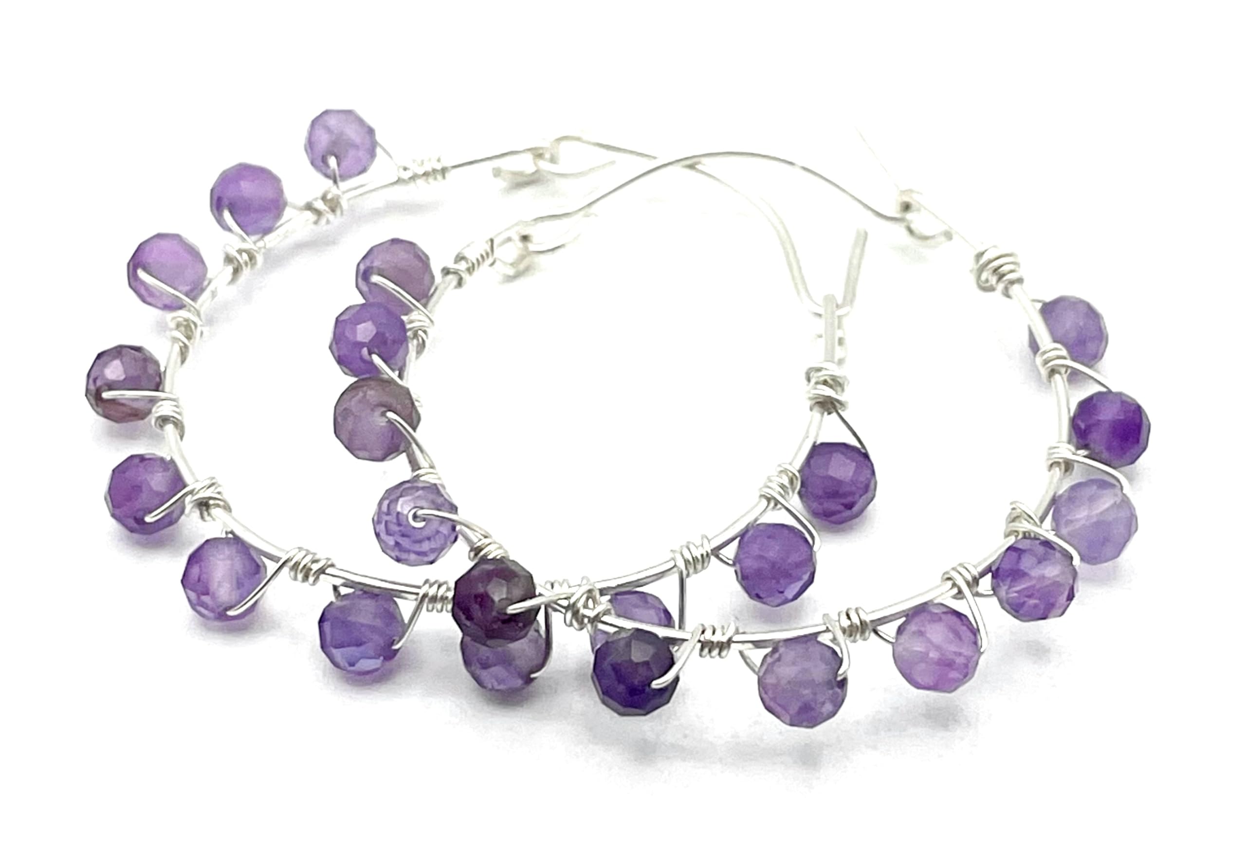 Orecchini con Ametista Viola e Cerchi in Argento 925, Gioielli Artigianali, Bijoux Fatti a Mano, Regalo per Lei