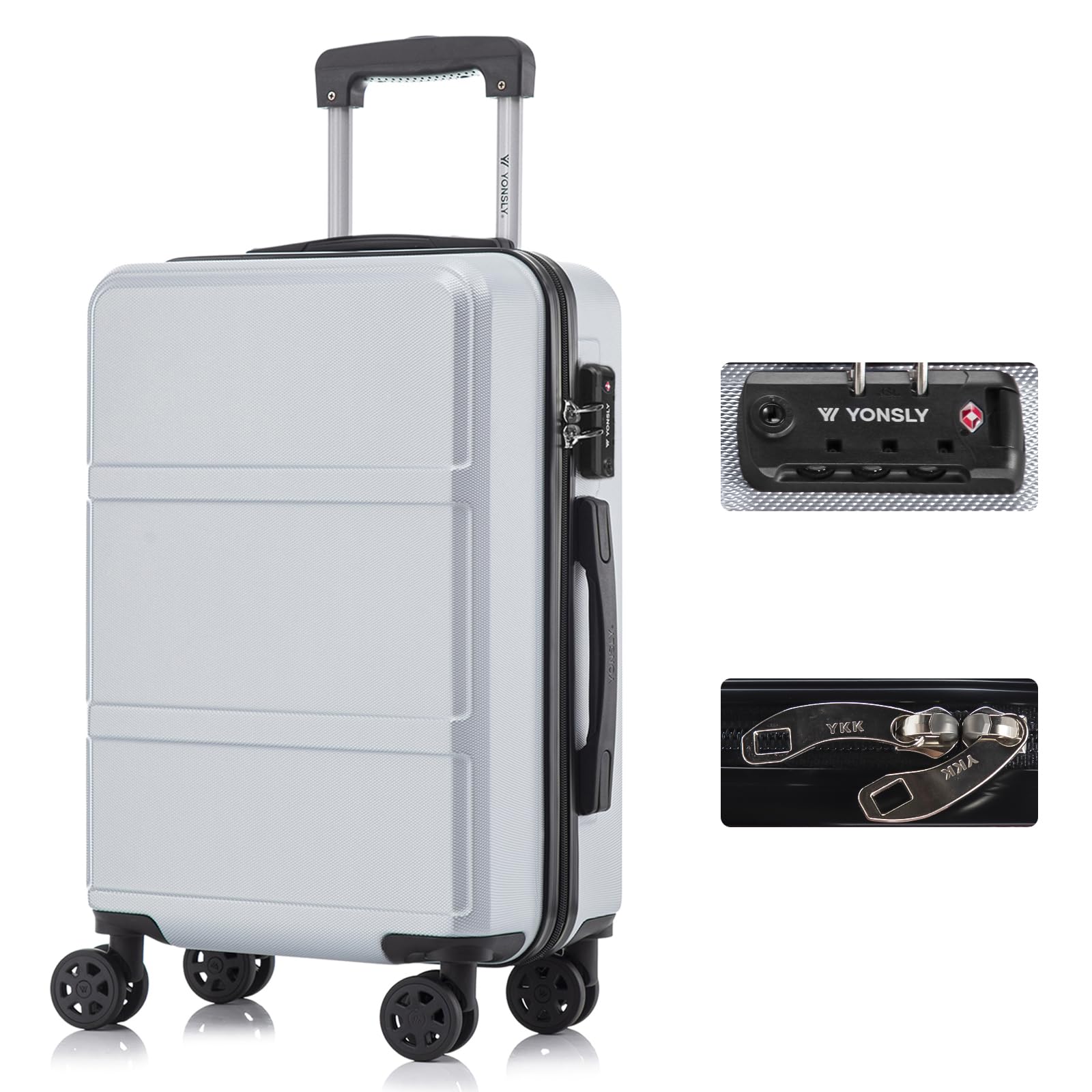 yonsly Koffer Suitcase, Trolley Reisekoffer, Rollkoffer Handgepäck mit 4 Rollen 360°, ABS Hartschalen, Sicherheitsschloss, Weicher Gummigriff, 210D-Futter