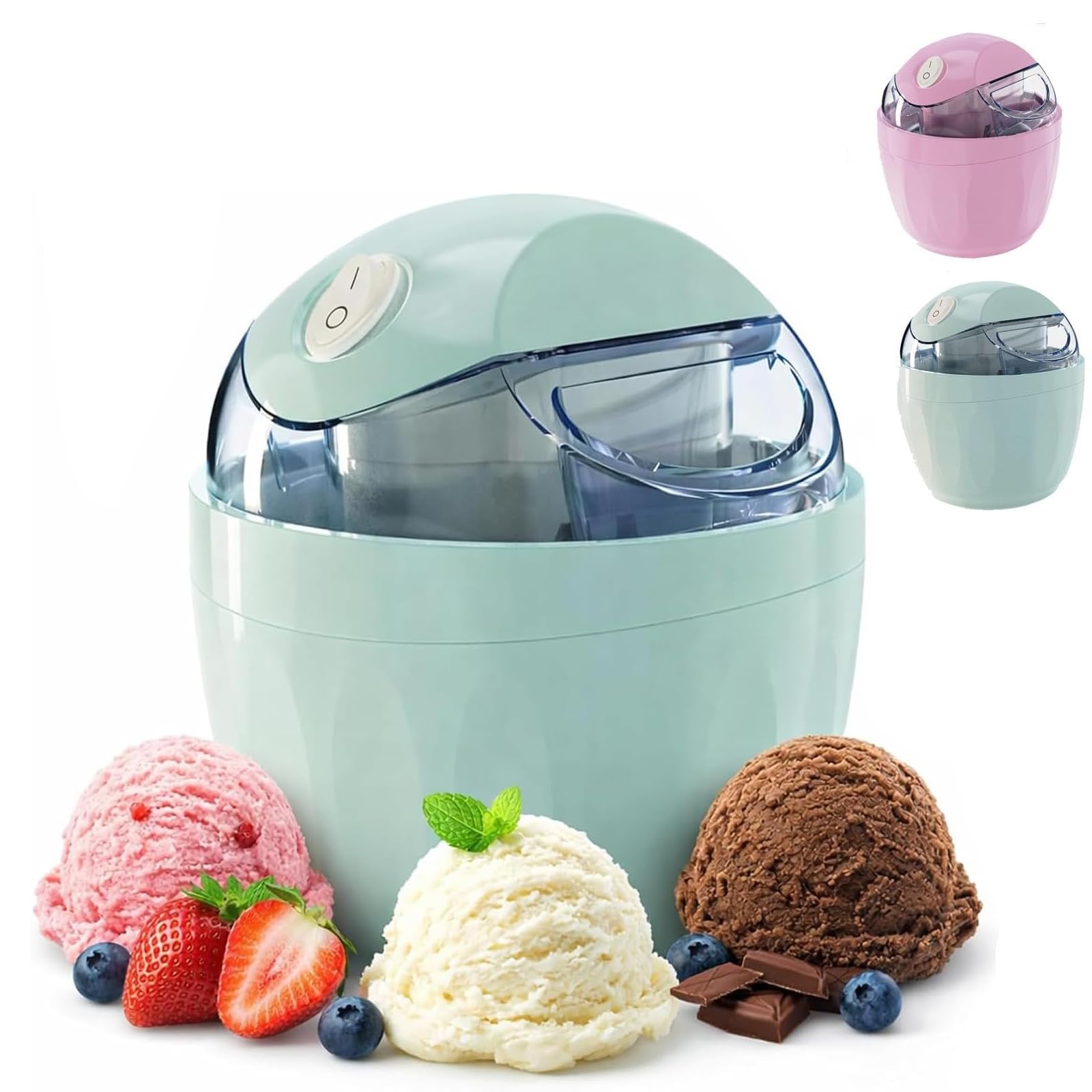 Piccola mini gelatiera domestica, macchina elettrica per dessert personale one-touch, apparecchio compatto da banco, per dolcetti surgelati fatti in casa e uso quotidiano in cucina blue