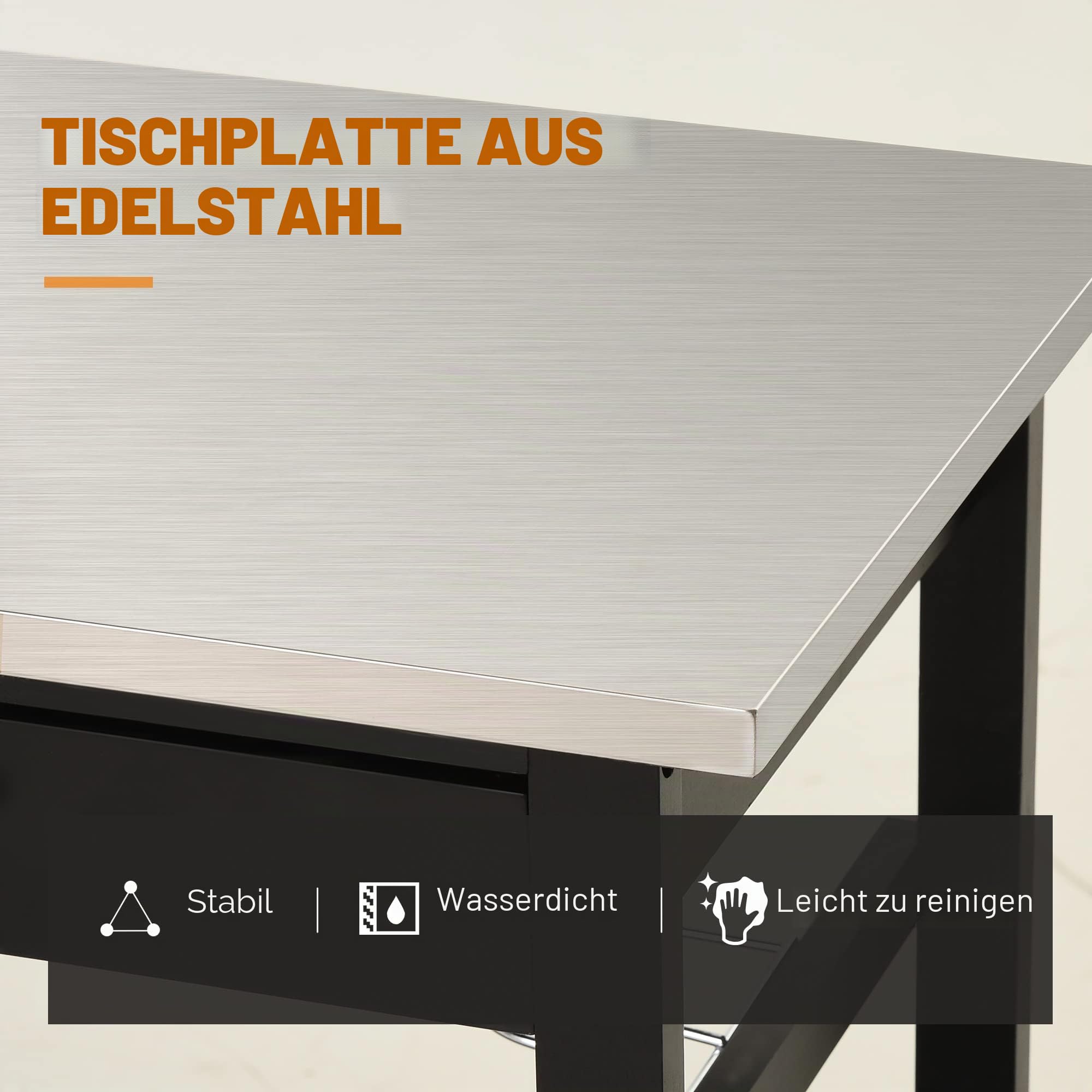 HOMCOM Servierwagen Küchenwagen Rolltisch mit Flaschenregal 60L x 40l x 85H cm Edelstahlplatte. Schwarz