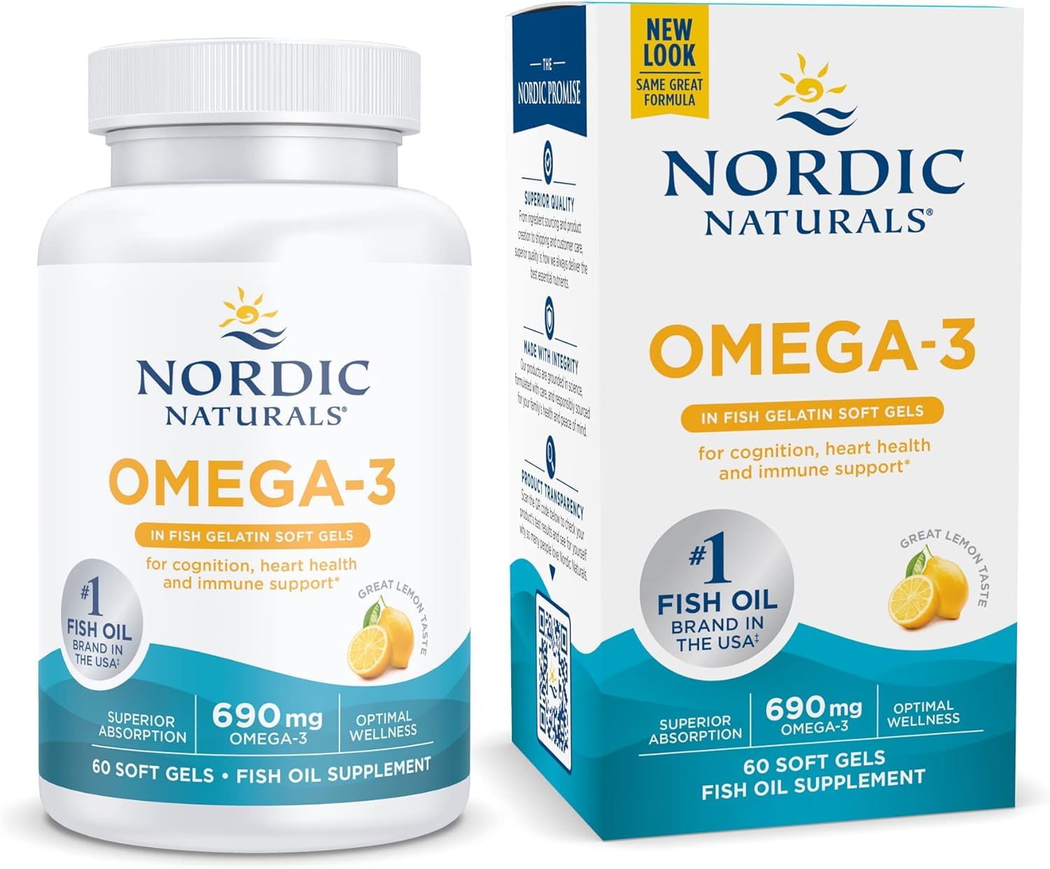 Omega 3 Fish Oil In Fish Gelatin Softgels | 690 Mg With EPA & DHA Supplement | Supplement For Pescatarian & Restricted Diets | 60 Lemon Softgels