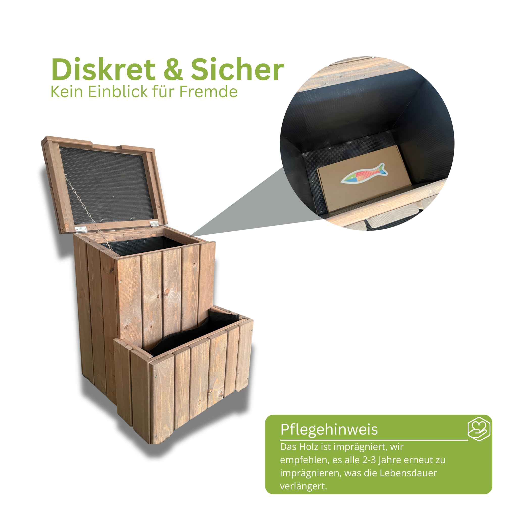 Paketbox mit Pflanzkübel aus Holz 50×56×70 cm Abschließbar Wasserdicht Paketbriefkasten