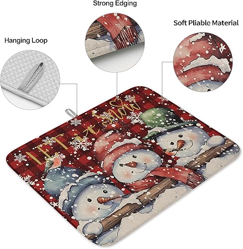 Miniatura 2 de Tapete de secado de platos de muñeco de nieve de Navidad para encimera de cocina, tapete de secado de platos de copo de nieve de invierno de