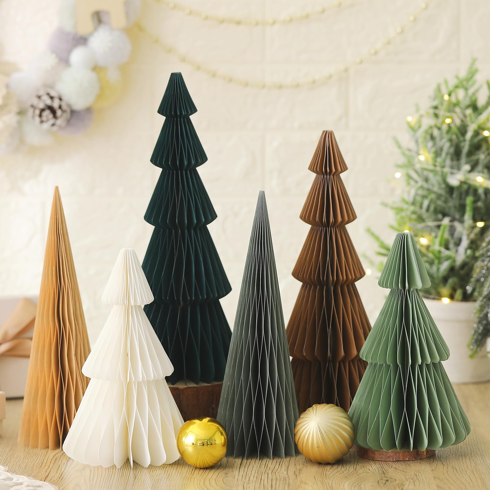 Pcs Neutral Christmas Tree Honeycomb Centerpiece Minimalist 3d