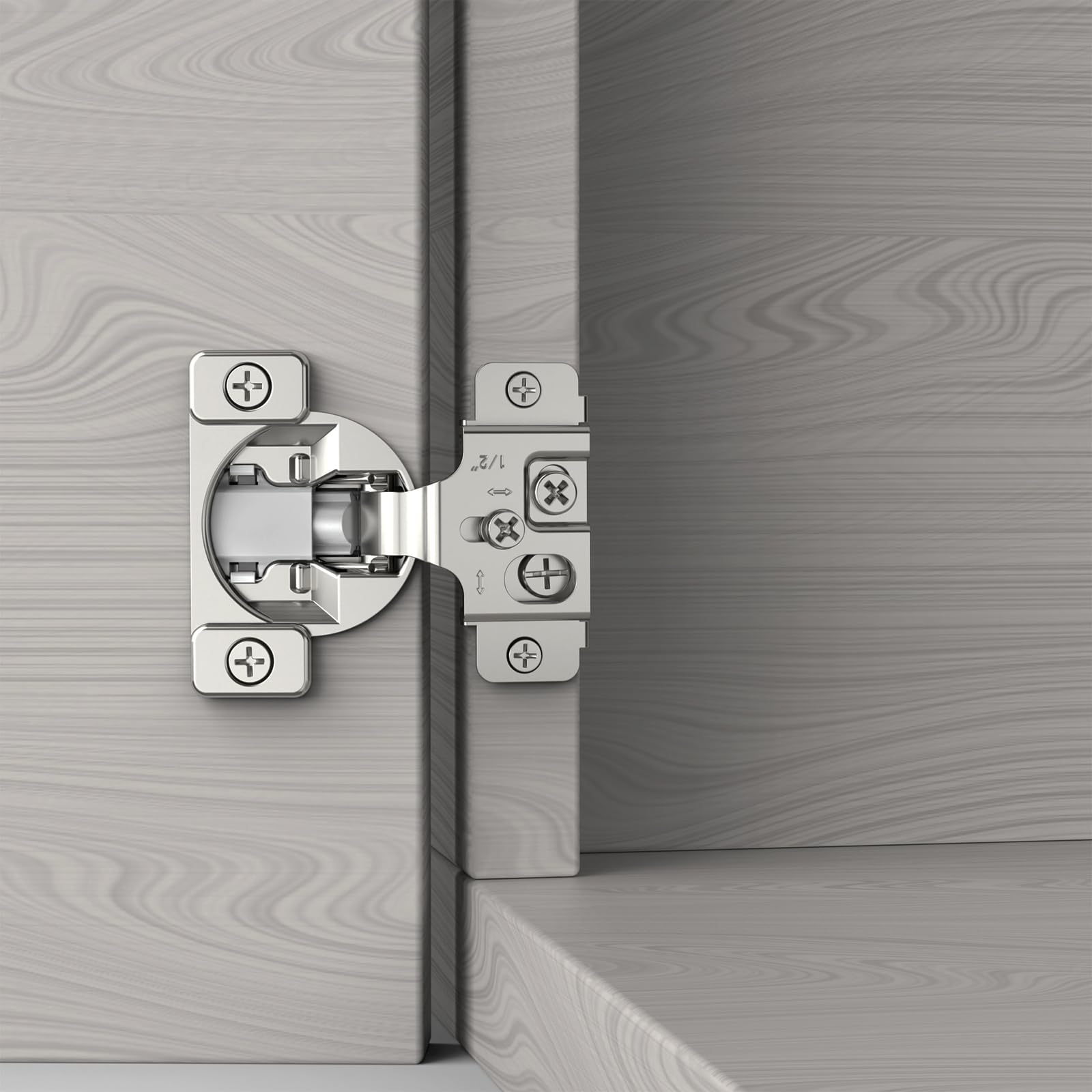 Furniware 10 Pieces 1/2 in Overlay Soft Close Concealed Hinge for Face Frame Door, 105° Open Angle Concealed Stainless Steel Hinges for Face Frame Door, Soft Close Cabinet Hinge Satin Nickel