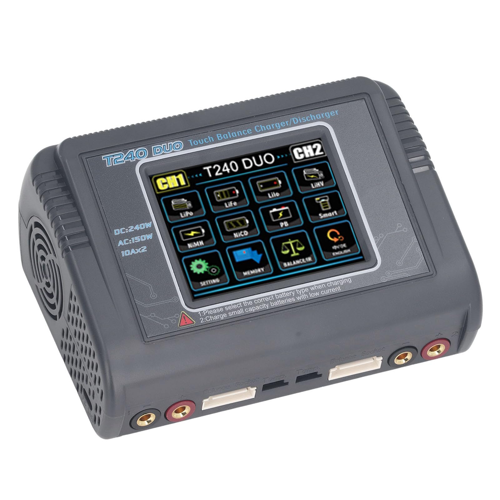 Caricabatteria Dual Lipo Efficace con Touch Screen Caricabatterie Equilibrio Multimode per Auto RC, Modelli Aerei, Corsa RC, Piccole Dimensioni, Facile Da Trasportare