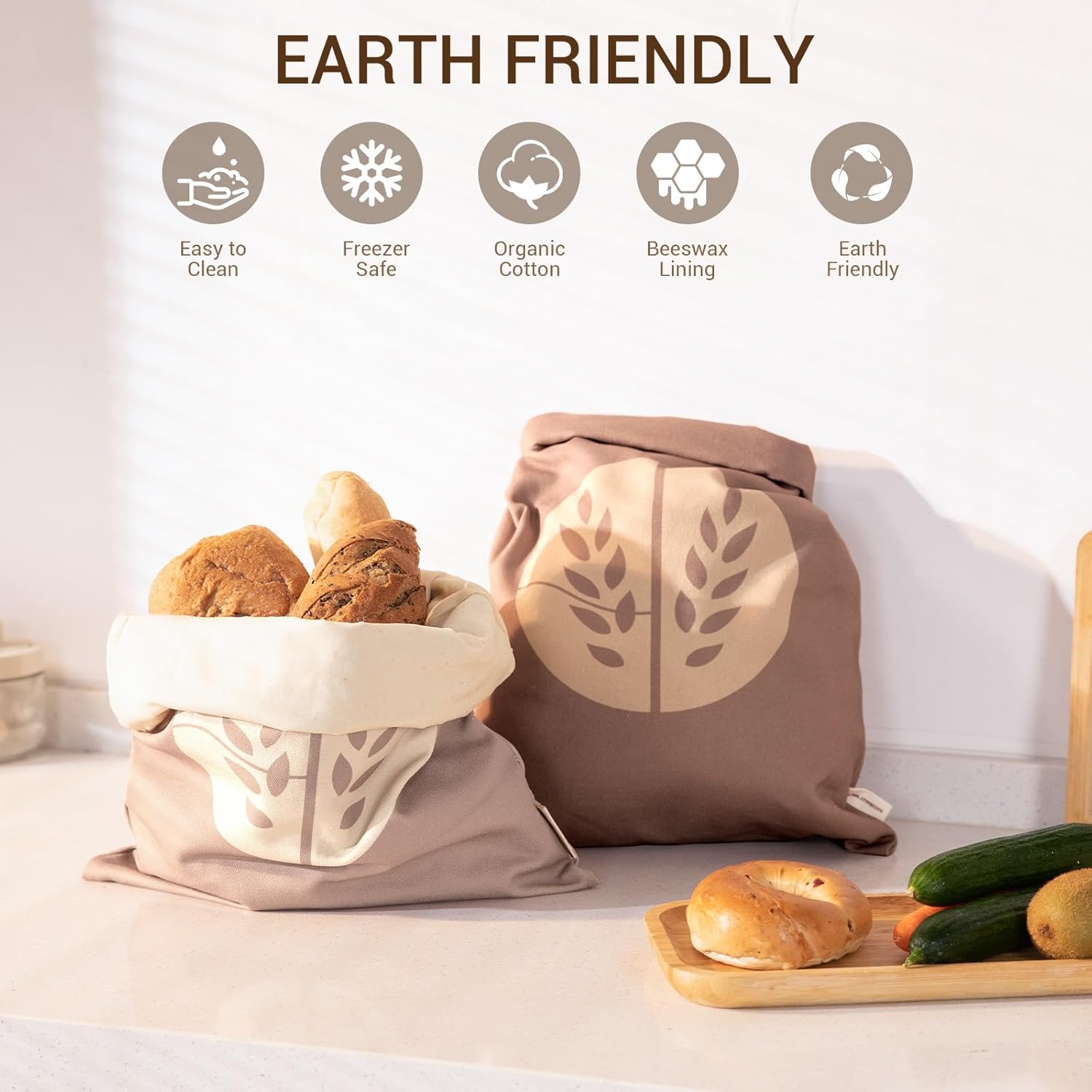 Reusable Beeswax Bread Bags for Homemade Bread (2 Pack) – Extra Thick Cotton, XL Natural Cotton Beeswax Bags, Sourdough Bag, Beeswax Bag, Sourdough Storage,