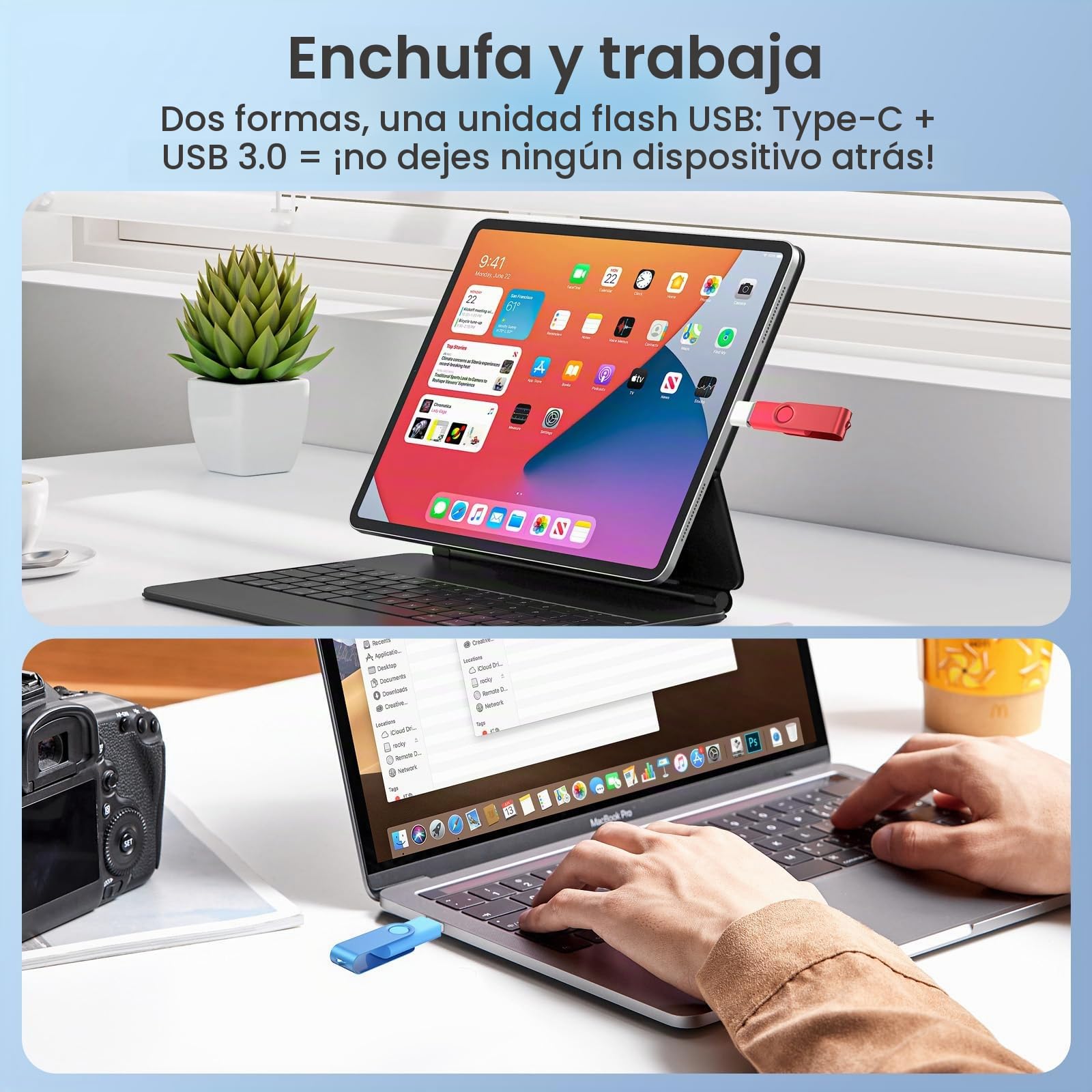 Pendrive USB 3.0 64GB,Wooolken Pack de 5 Pen Drives con Adaptadores USB-C | Memoria USB para Oficina, Escuela, Viajes, Backup