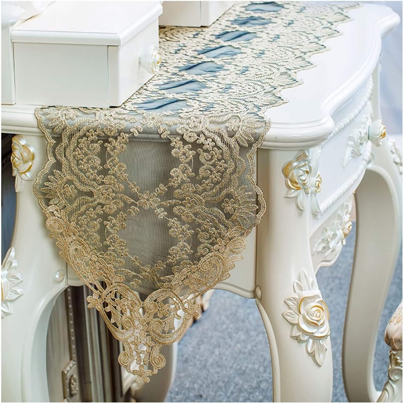 Home Decor Table Runner,30x150CM,Flower Pattern with Lace Table Runners Polyester,Small Table Runner Rectangle Black