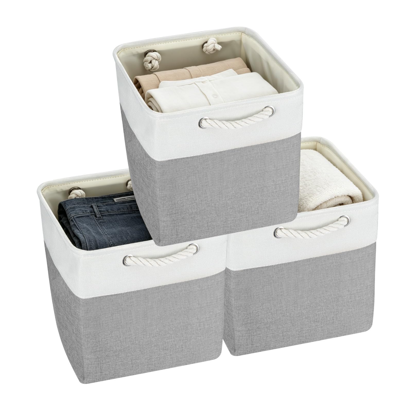 FERNVALE Foldable Storage Box Cube Storage Boxes Fabric Collapsible with Handles Foldable Closet Storage Basket for Closet Shelves Wardrobe Home Organization (Gray 3-Pack, 30x30x30cm)